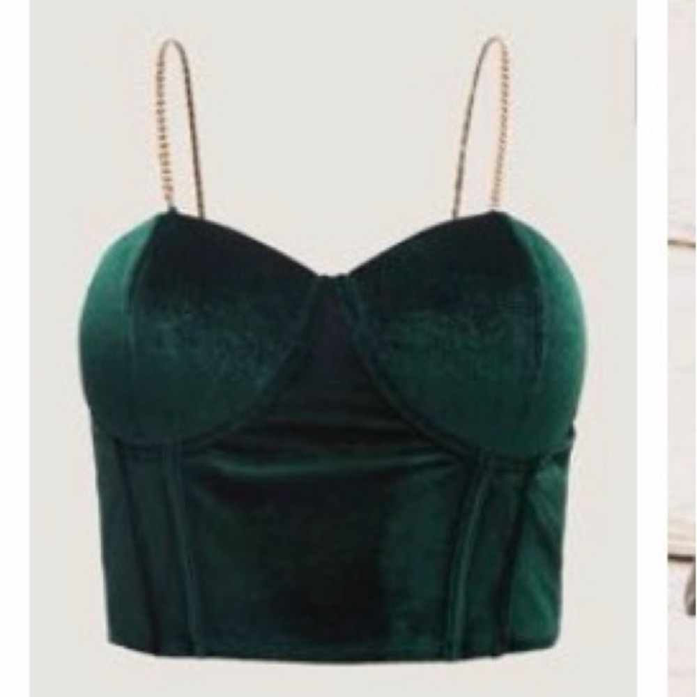 SHEIN Dark Green Velvet Crop Top